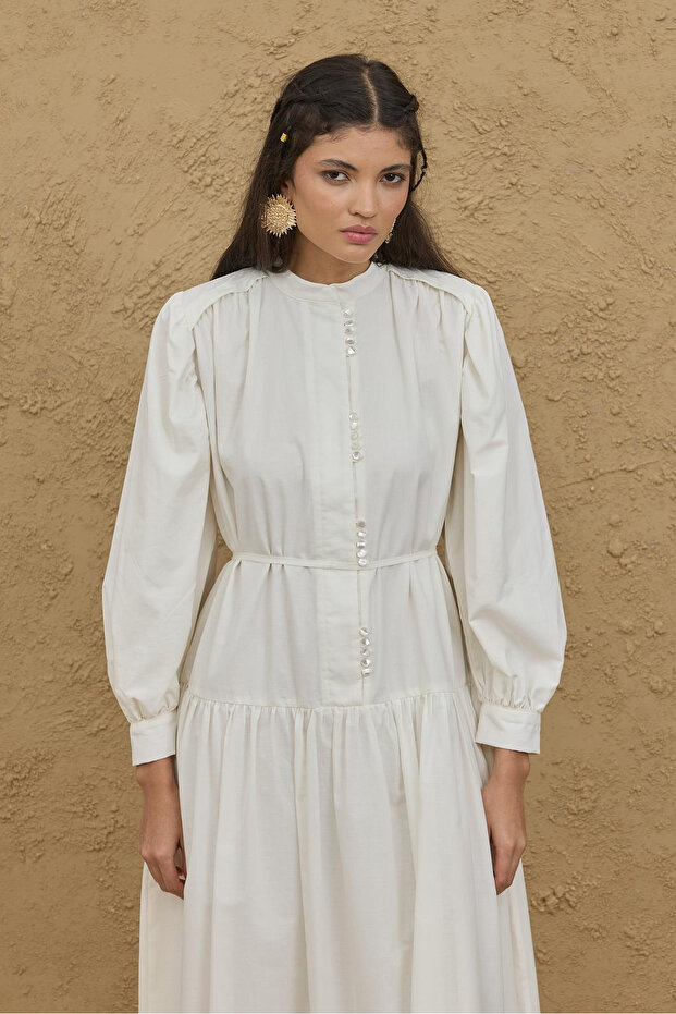 Çok Britli Elbise Ekru - 4