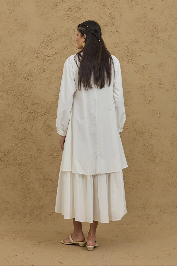 Katlı Vual Elbise Ekru - 2