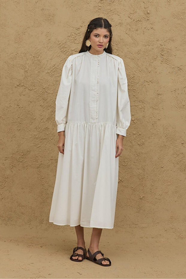 Çok Britli Elbise Ekru - 1