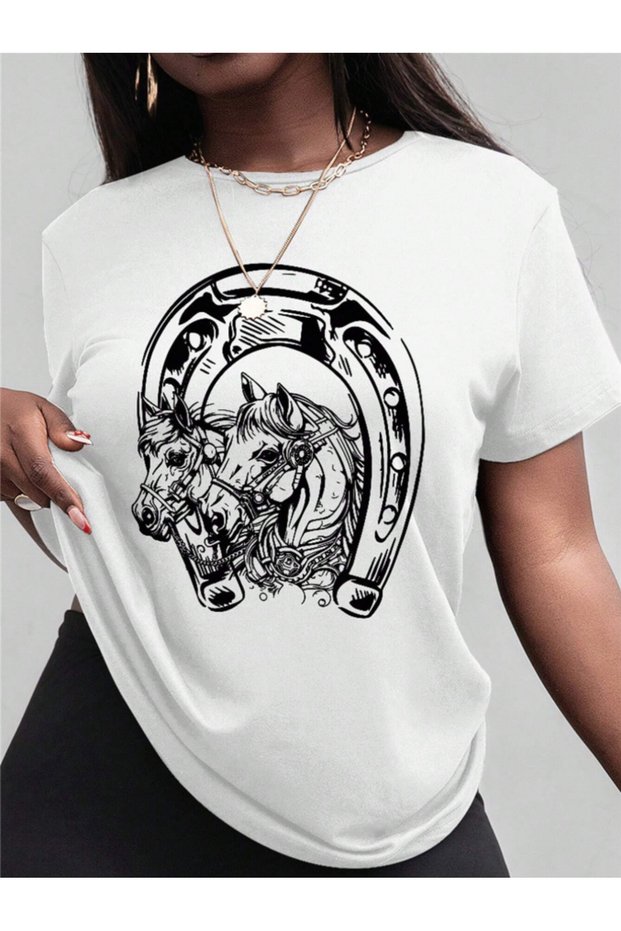 Unisex Men/Women Horseshoe Custom Printed Oversize Cotton T-Shirt