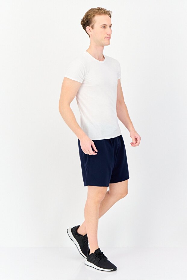 Men Solid Drawstring Basic Shorts, Navy Blue - 2