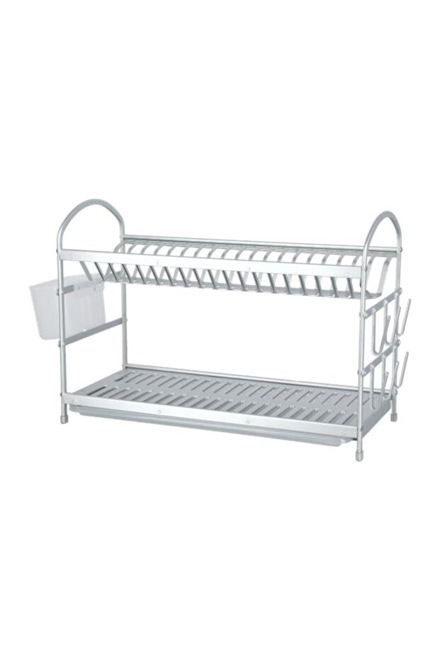 رف أطباق بارفيه كبير مكون من طبقتين باللون الأبيض - 3