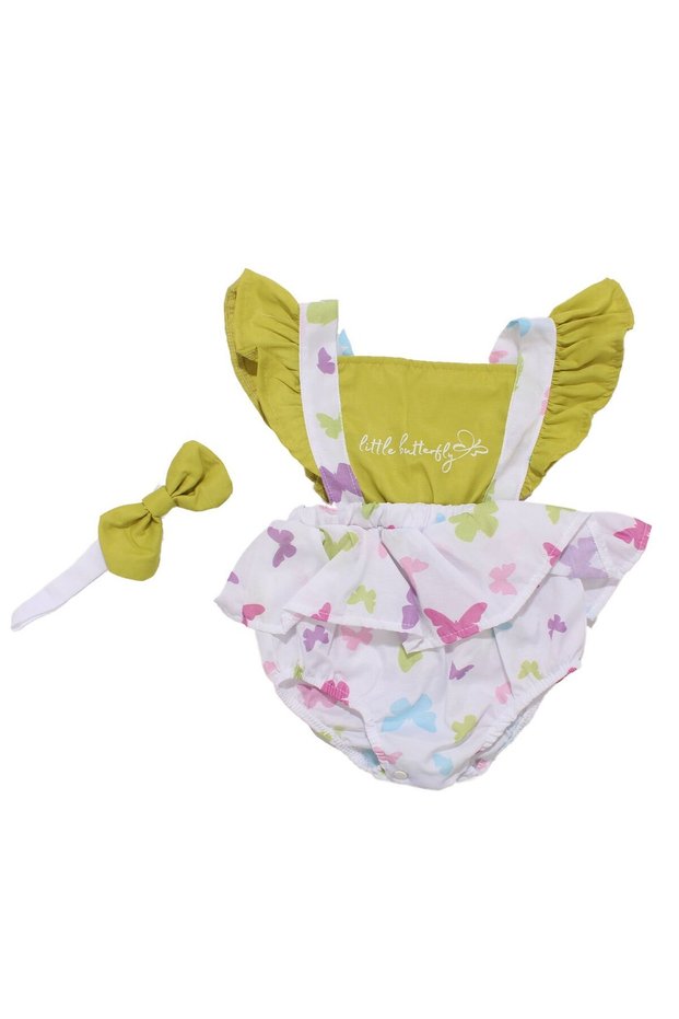 Baby Girl Green White Colored Butterfly Pantyhose Bodysuit Salopet Set