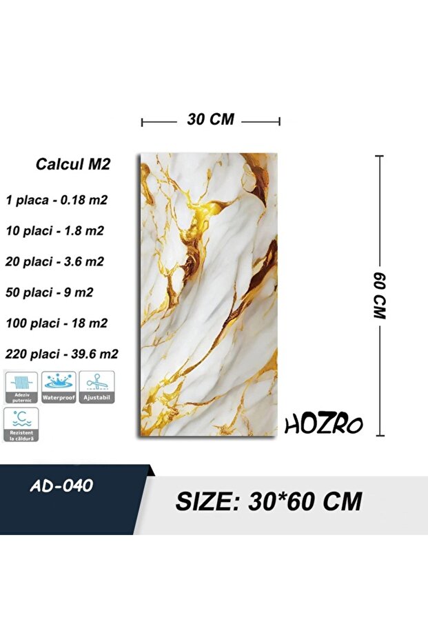 Set of 50 x HOZRO self-adhesive marble imitation tiles, premium model, modern design, AD040 - 3
