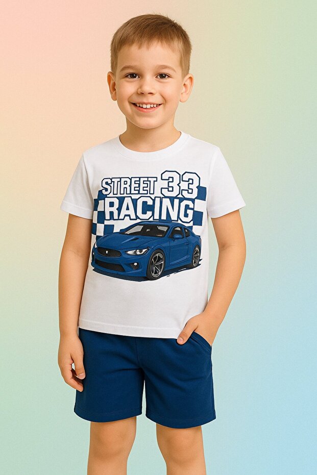 Boy's Character Printed Shorts Set - Cotton, Pocket, Elastic Waist - Summer Children's Set