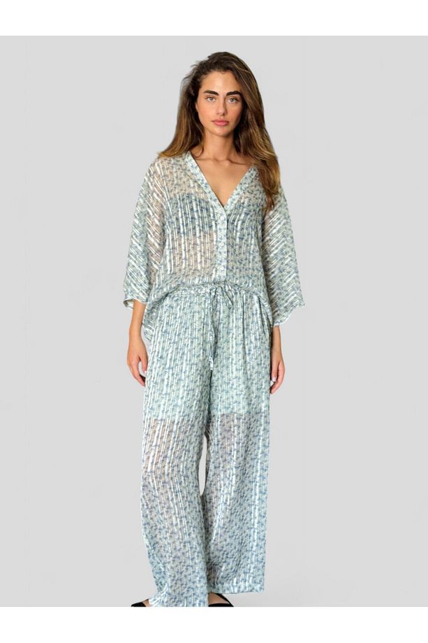 Tasarım Mint Şort Astarlı Şifon Pantolon - 1