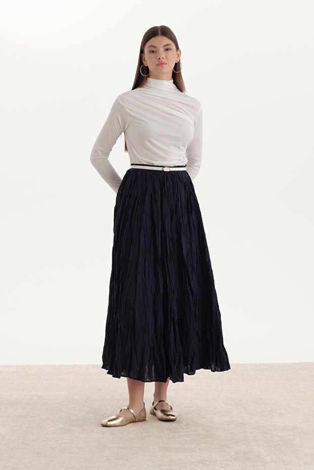 Pliseli Crush Etek Lacivert - 2