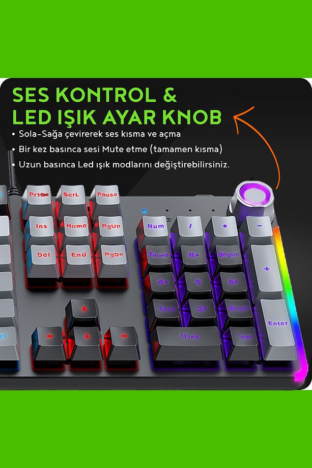 HUNTER Blue Switch Mekanik Gaming Oyuncu Klavyesi Rainbow 15 Farklı Mod Led Işıklı Klavye - 2