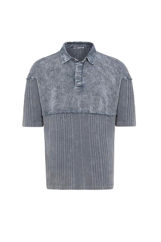 Washable Oversize Polo Neck T-Shirt Gray