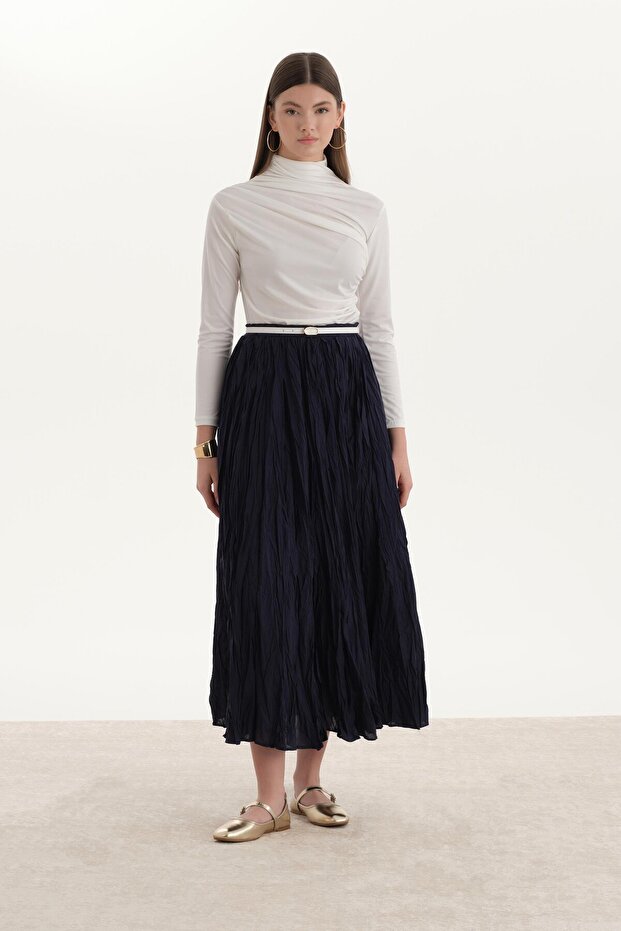 Pliseli Crush Etek Lacivert - 1