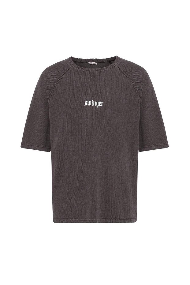 Washable Oversize Printed Knitwear T-Shirt Brown