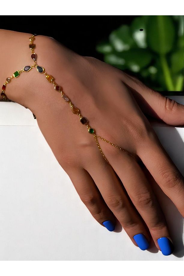 925 Ayar Renkli ve Geometrik Taş Sıralı Şahmeran Jaso - 1