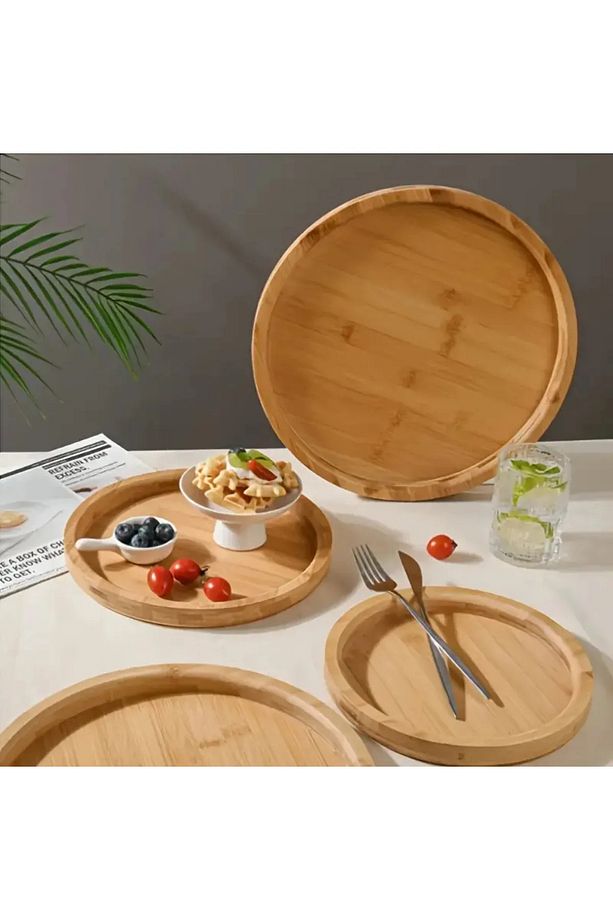 Bambu Kahvaltı Seti 13 Parça+( 2li Yuvarlak Tabak,3Parça Peynir Servis Seti,6lı Çay Bardağı Altlığı) - 3