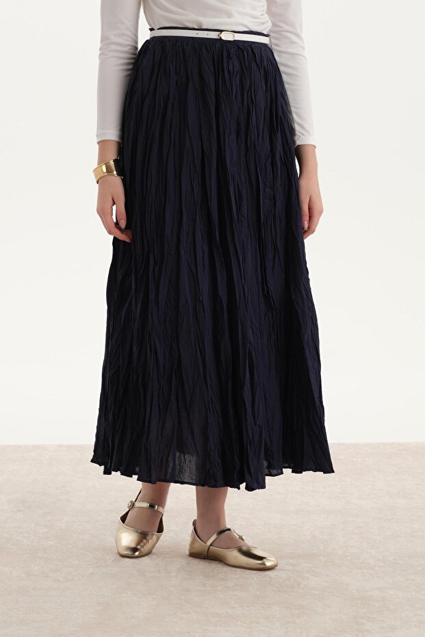 Pliseli Crush Etek Lacivert - 6