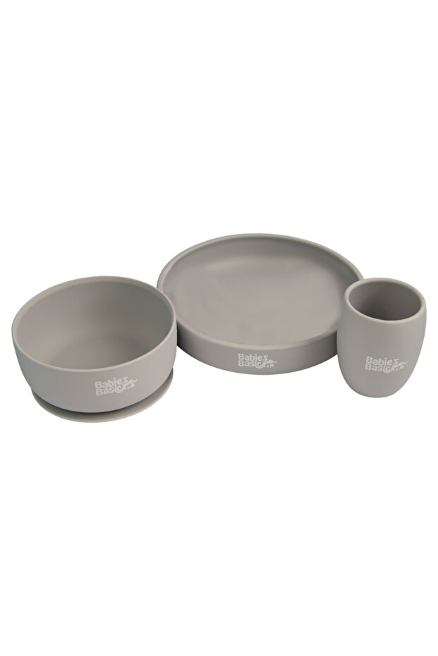 Silicone Plate, Bowl & Cup- Grey - 1
