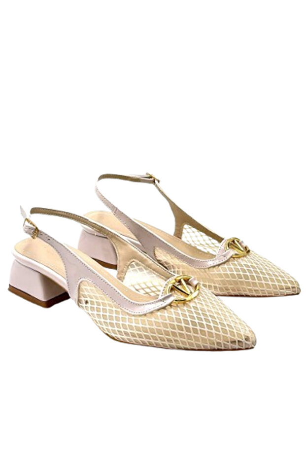 Kindep Closed Toe Short Wide Heeled Women's Shoes Beige