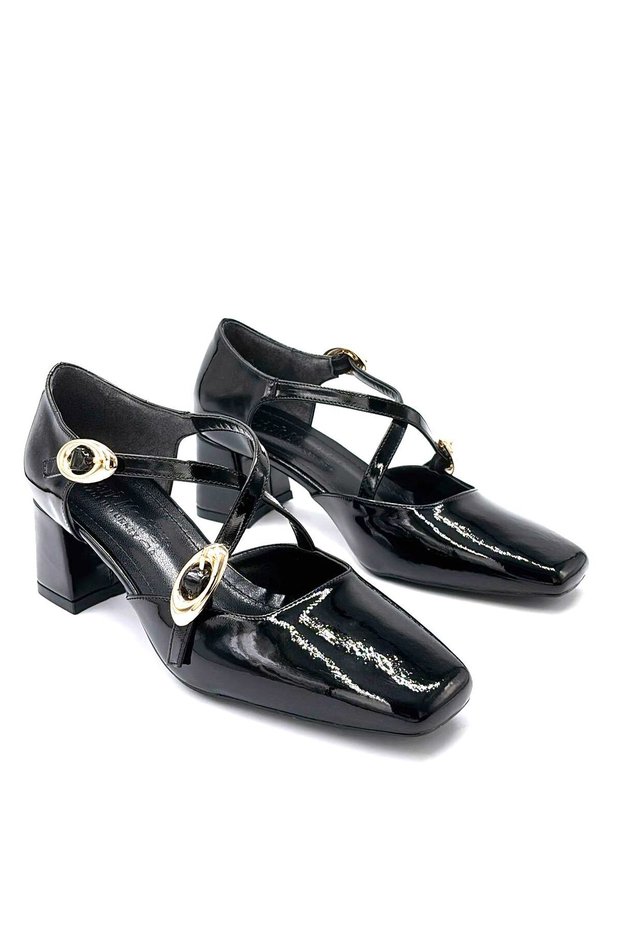 Kindep Double Buckle Detailed Heeled Women's Shoes Black