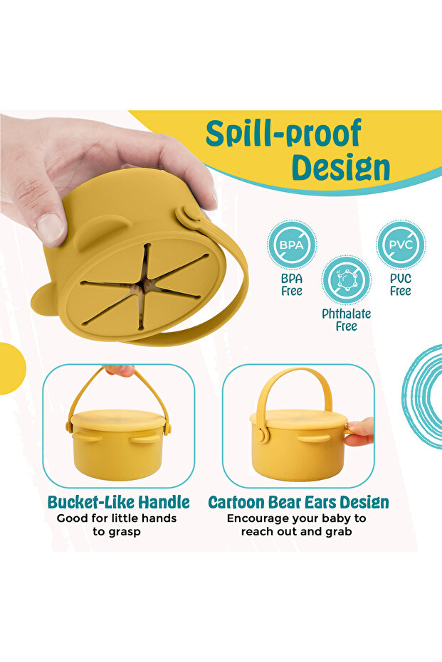Silicone Snack Cup/Box with Lid - Yellow - 2