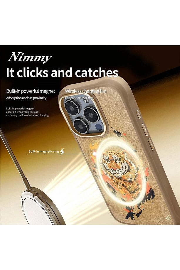 iPhone 16 Pro Max Uyumlu MagSafe Özellikli Gerçek Nakış İşlemeli Kaplan Desenli Dazzling Kılıf - 7