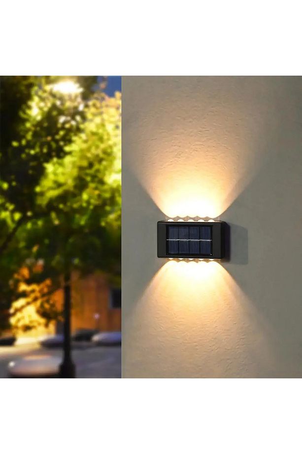 10 Led 2'li Güneş Enerjili Bahçe Aydınlatma Duvar Aplik Solar Otomatik Duvar Işığı Su Geçirmez IP65 - 6
