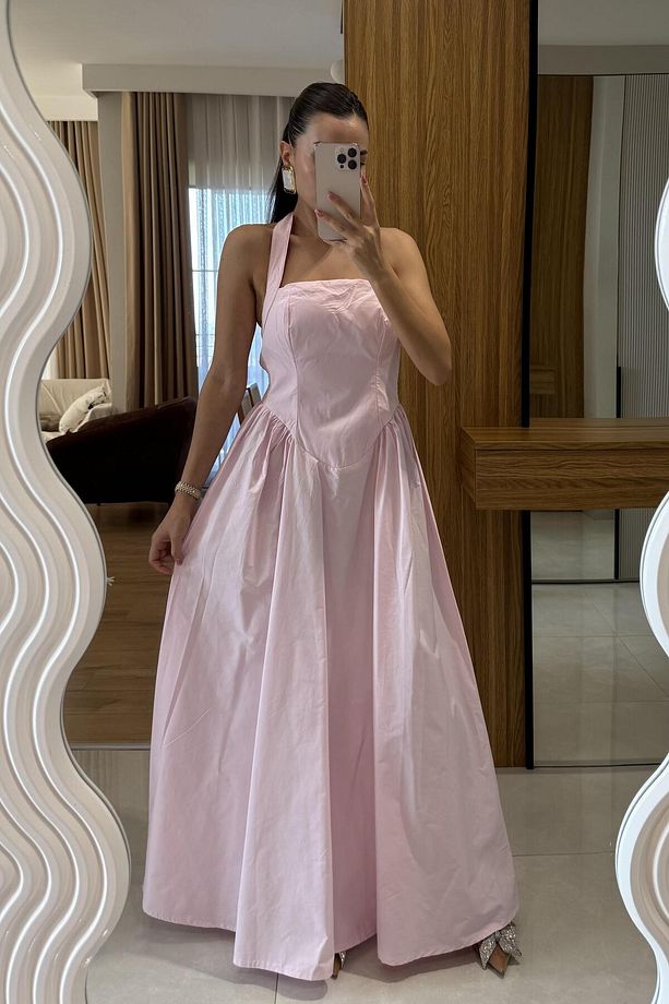 Pretty Pembe Belden Oturtmalı Maxi Elbise - 4