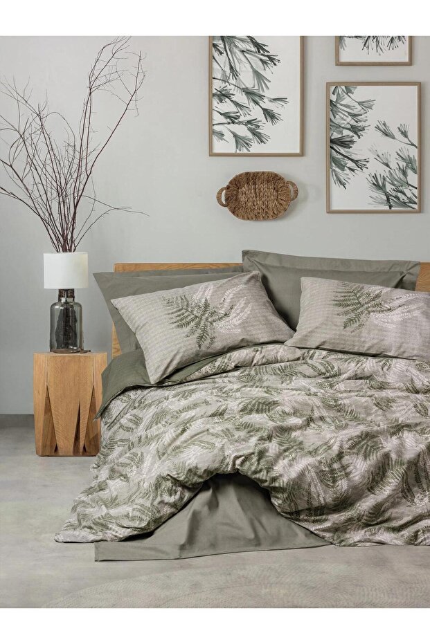 Dual Tek Kişilik Nevresim Takımı Frond Haki - 1