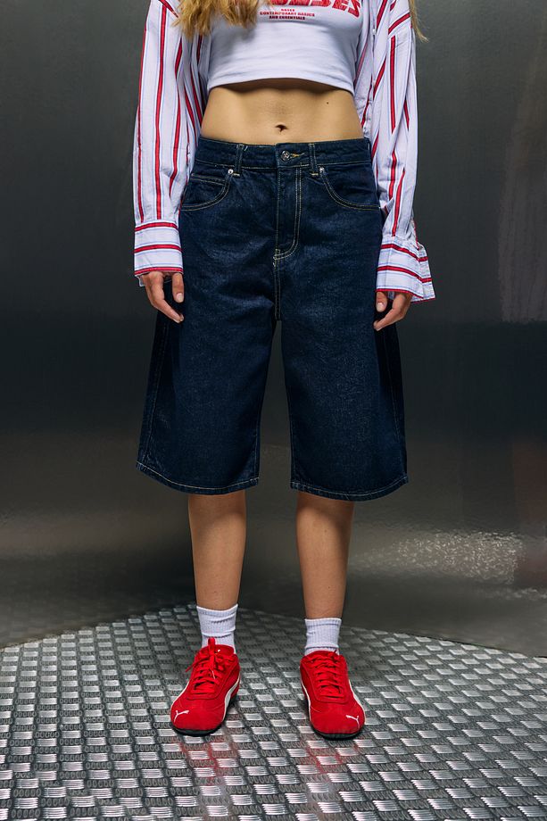 Lacivert Denim Bermuda Baggy Şort - 6