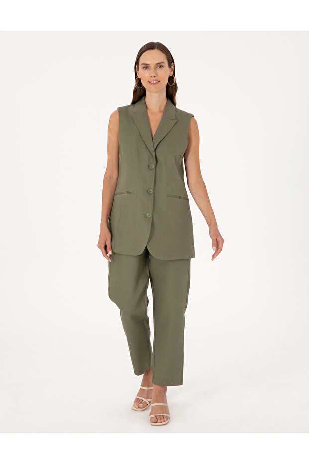 Khaki Carrot Fit Linen Trousers 50299985-Vr027