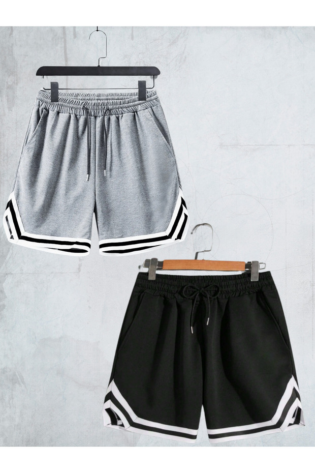 Men's Black Extraforlu Double Combed Shorts & Bermuda Capri Summer Cotton Slim Fit