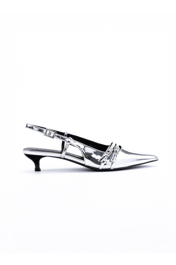 حذاء بكعب صغير معدني مفتوح من الخلف - 1