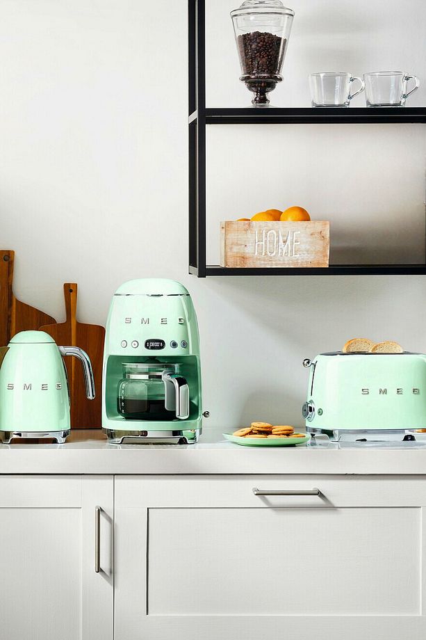 50's Style Retro Pastel Yeşil Kahve Makinesi & Toaster & Kettle Kahvaltı Seti - 1