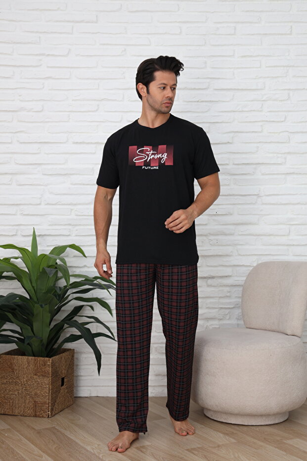 Men's Short Collar Combed Pjs Suit