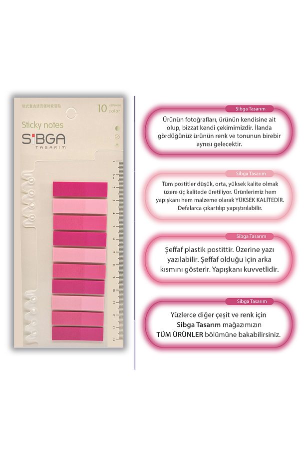 Şeffaf Renkli Postit Post-it Post It. Kitap Ayracı Ayraç Postit Sticker Not Kağıdı 200 Yaprak - 5