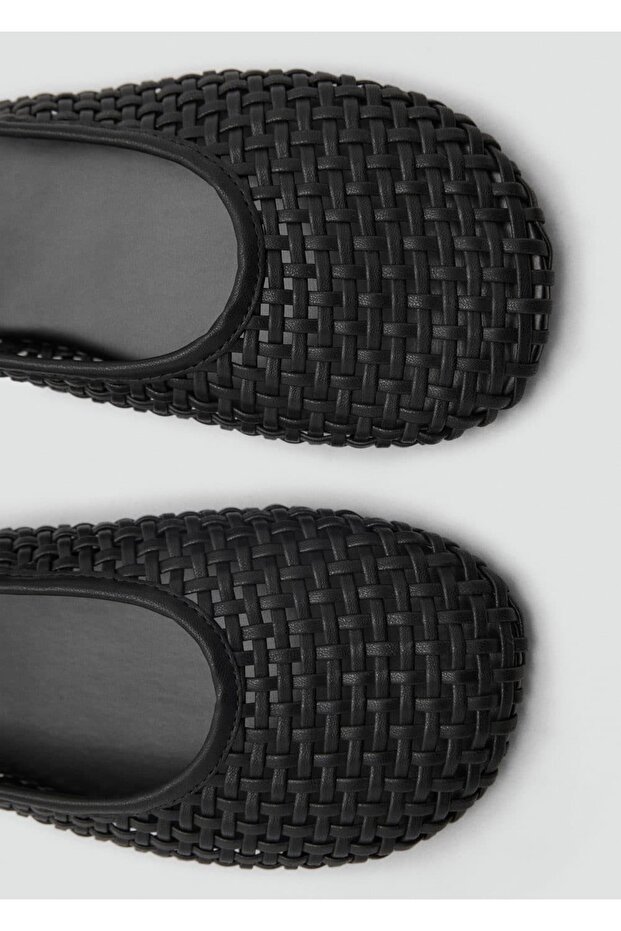 Örgü desenli deri görünümlü ayakkabı - 4