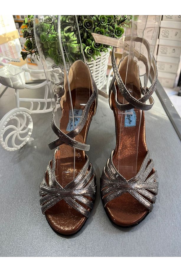 ANTRASİT 7 BANTLI KAPALI TOPUK TANGO-DANS VE SALON AYAKKABISI 7 CM (11PONT) TANGO TOPUK - 5