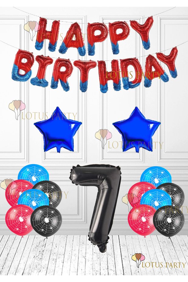 Spider Tama Birthday Spider Happy Birthday Foil Balloon Spider Printed Balloon Navy Blue Star Age 7