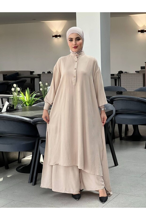 4533 - طقم حجاب مزدوج بيج