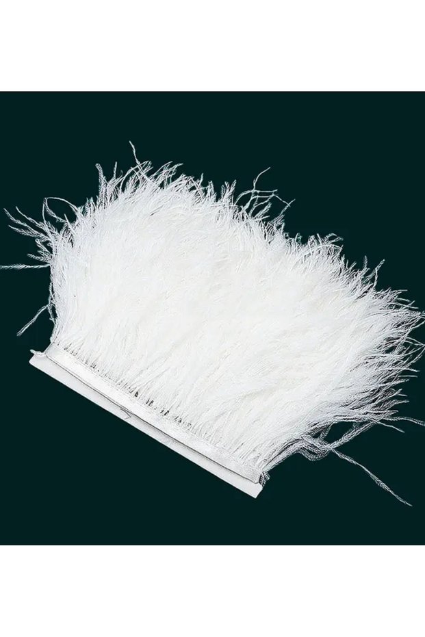 White Ostrich Feather Ribbon – 9 cm Height, 1 Meter – Natural and Elegant Decoration Material