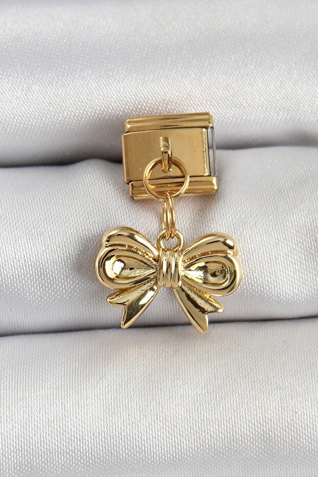 316L Steel Dangle Bow Model Gold Color Nomination Charm Tj-Bc1412