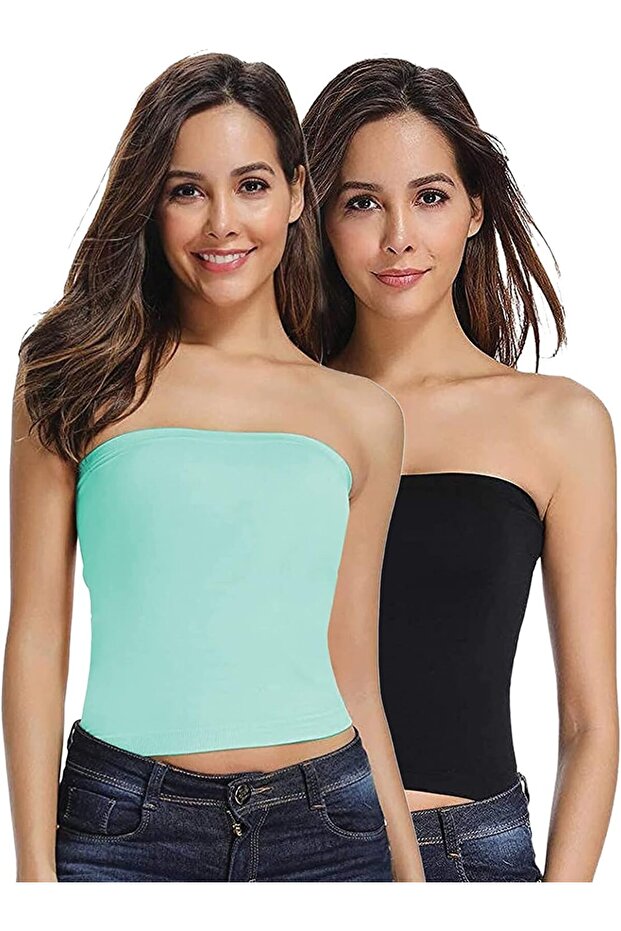 Women's Seamless Strapless Crop Top Tube Top Inner Camisole, Free Size (Pack Of 2)