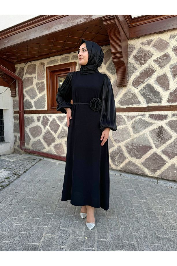 Gül figur krep kumaş elbise - 3