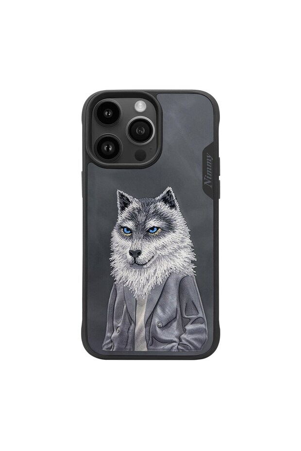 iPhone 15 Pro Compatible 3D Clothing Wolf Detailed Embroidery Embroidered Embossed Fashion Pet Case