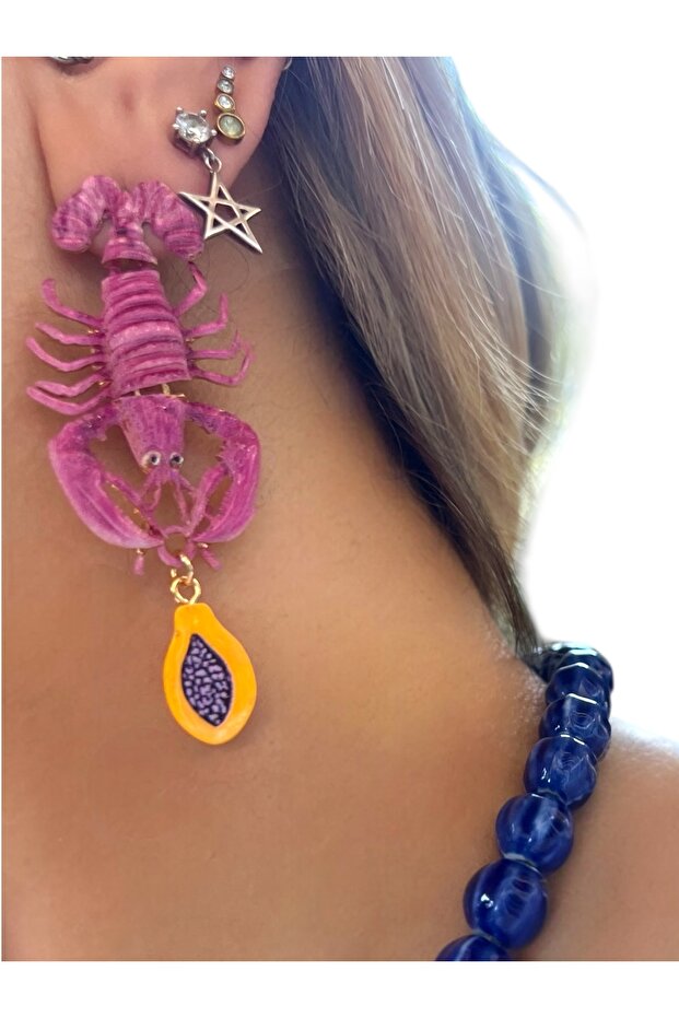 Lobster Model Pink Color Dangle Earrings