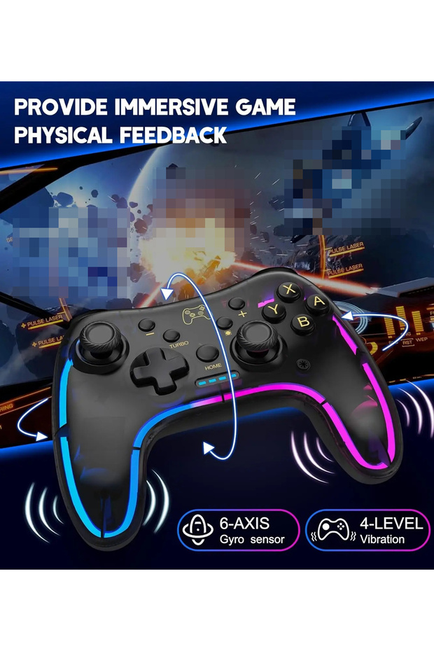 RGB Neon Işıklı Gamepad – S03 Altı Eksenli Şeffaf Oyun Denetleyici (PC/Android/IOS/Switch) - 9