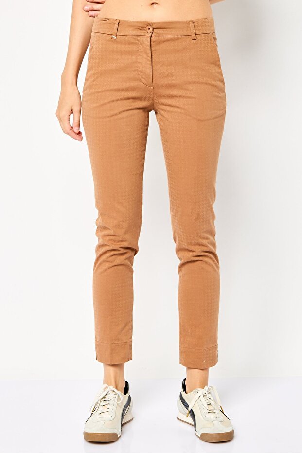 Women Regular Houndstooth Straight Pants, Tan
