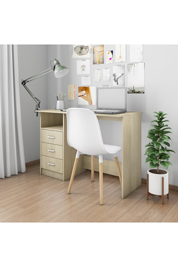 Desk with Drawers Sonoma Oak 110x50x76 cm Engineered Wood