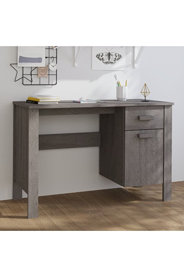 Desk HAMAR Light Grey 113x50x75 cm Solid Wood Pine