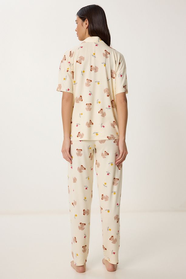 Desenli Örme Gömlek Pijama Takımı AÇIK SARI LPQ0011 - 7