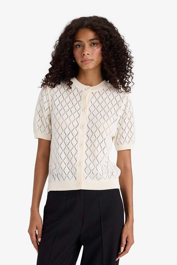 Regular Fit Bisiklet Yaka Kısa Kollu Ajur Triko Hırka F7161ax25hs - 4