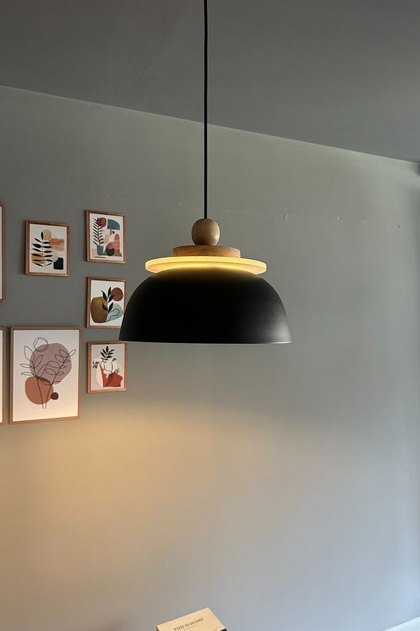 Revola Siyah Tekli Avize Ahşap Boncuk Başlık Iç Mekan Aydınlatma Dekoratif Mutfak Cafe Salon - 4